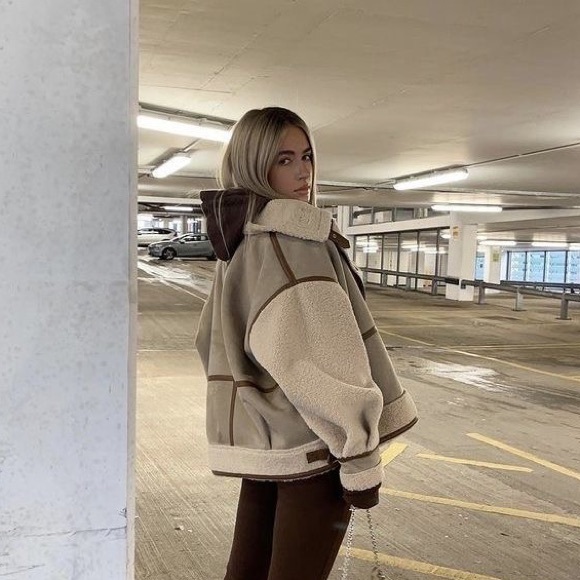 ZARA SHEARLING BIKER / AVIATOR JACKET - Picture 3 of 5